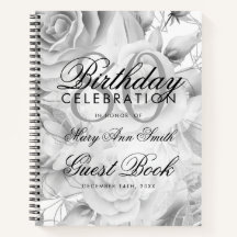 80. Geburtstag Gästebuch Party Floral Silver White