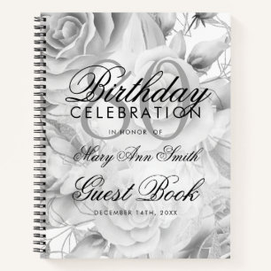 80. Geburtstag Gästebuch Party Floral Silver White Notizbuch