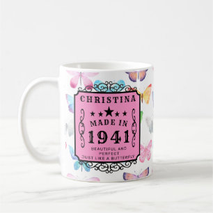 80. Geburtstag Geboren 1941 Schmetterlinge hinzufü Kaffeetasse