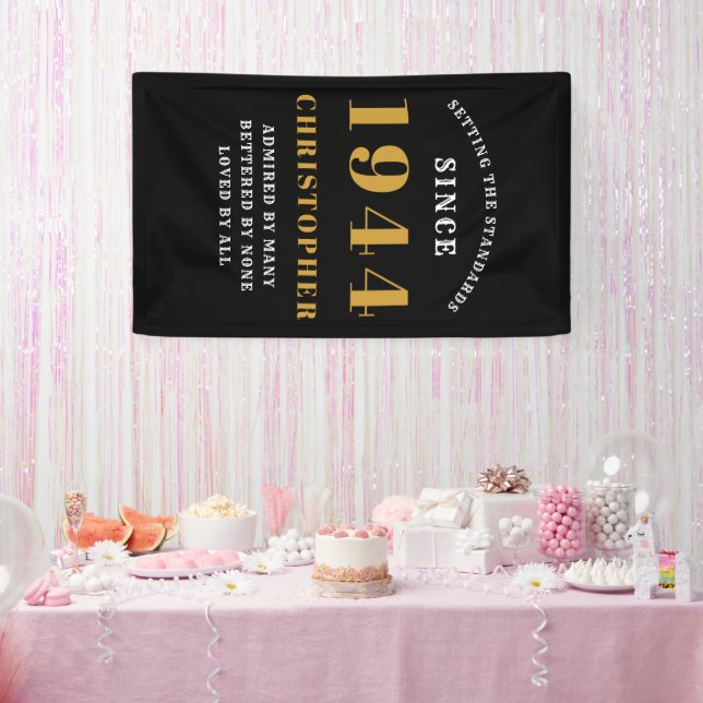 Folienbanner 'Zum 80. Geburtstag' - 3,9m Lang, Schwarz-gold Holografisch Für Innen & Außen