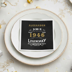 80. Geburtstag Geboren 1946 Schwarz Gold Retro Vin Serviette