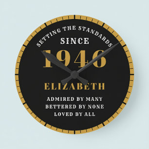 80. Geburtstag Geboren 1946 Schwarz Gold Runde Wanduhr