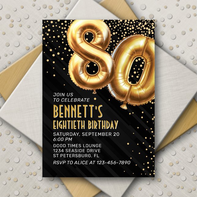 80. Geburtstag Gold Black Einladung (Von Creator hochgeladen)