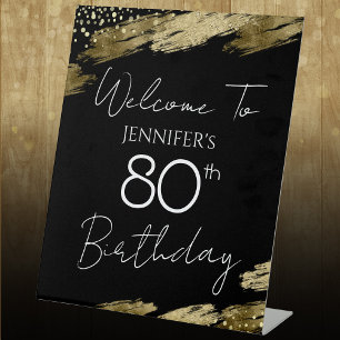 80. Geburtstag Gold Black Welcome Pedestal Sign Sockelschild