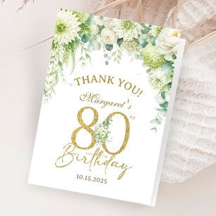 80. Geburtstag Gold Elegante Florale Dankeskarte G