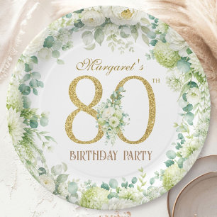 80. Geburtstag Gold Floral Eukalyptus Elegant Pappteller
