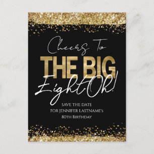 80. Geburtstag Gold Schwarz Save the Date Postkart Postkarte