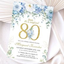 80. Geburtstag Gold Staub Blau Florale Überraschun
