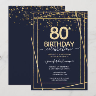 80. Geburtstag Gold und Blau Einladung