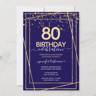 80. Geburtstag Gold und Blau Einladung