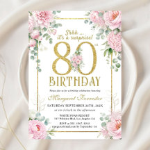 80. Geburtstag Goldrahmen Pink Floral Feminin