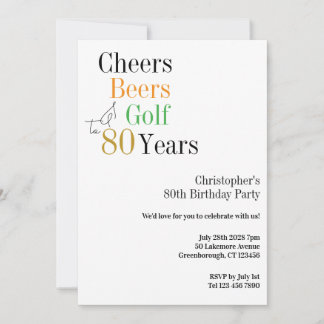 80. Geburtstag Golf Cheers Biere Minimales Party Einladung