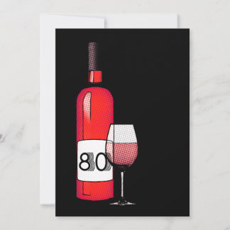 80. Geburtstag : halftone Weinflasche & Glas Einladung