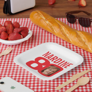 80. Geburtstag hellrot 80 Foto Pappteller