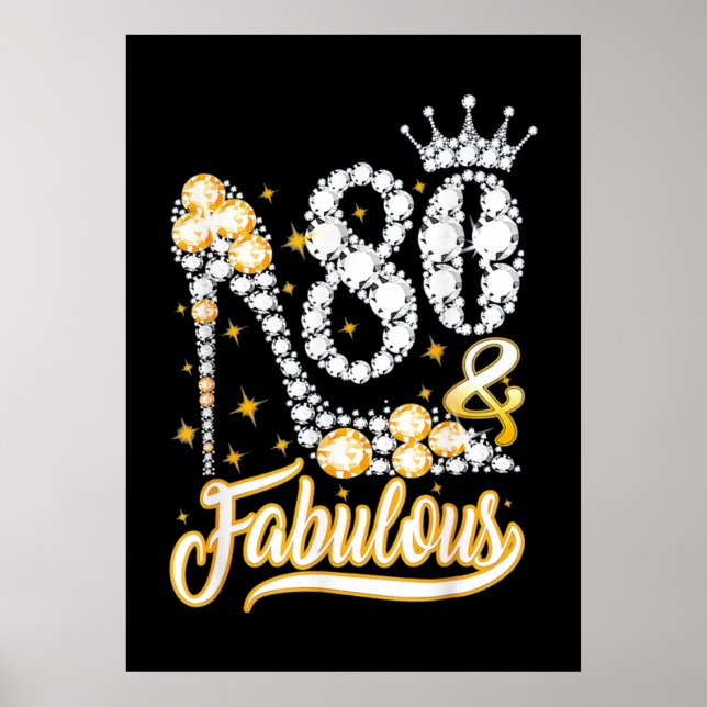 80. Geburtstag High Heel Schuhe Krone Diamond Poster (Vorne)