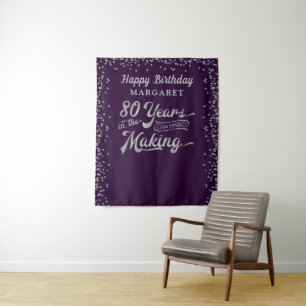 80. Geburtstag Hintergrund Lila Silver Confetti Wandteppich