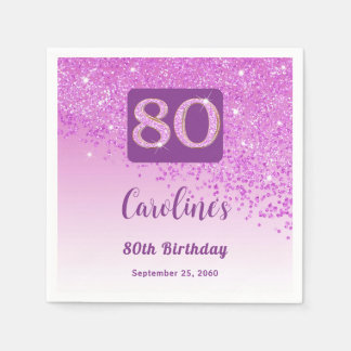 80. Geburtstag Hübsch Pink Glitzer Napkins Serviette