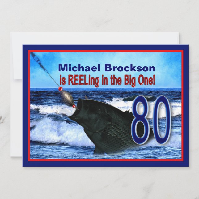 80. Geburtstag - Im Großen stehen (Fisch) Einladung (Vorderseite)