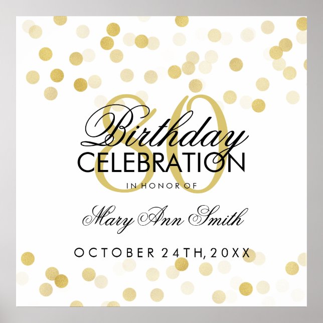80. Geburtstag Imitate Gold Foil Glitzer Lights Poster (Vorne)