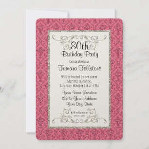 80. Geburtstag Imitate Gold Glitzer Damask Muster Einladung