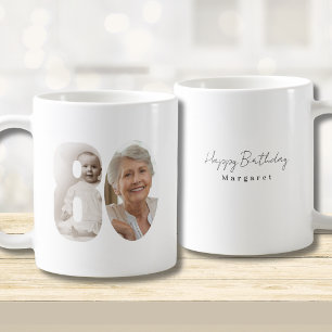 80. Geburtstag Individuelle Zwei-Foto-Kaffeetasse Kaffeetasse