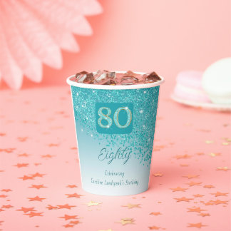 80. Geburtstag Klasse Falling Aquamarin Blue Glitz Pappbecher