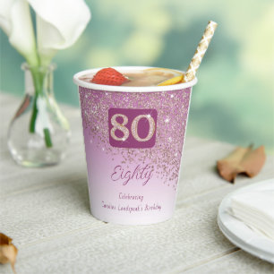 80. Geburtstag Klasse Falling Rose Gold Glitzer Pappbecher
