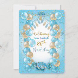 80. Geburtstag Ladys Blue Gold Balloons Design Einladung