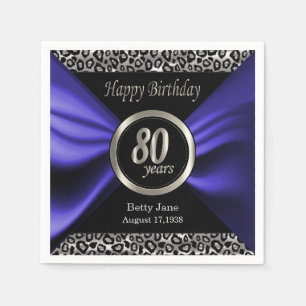 80. Geburtstag Leopard - Blau Lila - Custom Serviette