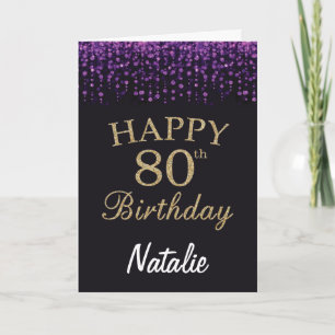 80. Geburtstag Lila Black and Gold Glitzer Card Karte