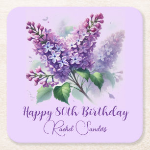 80. Geburtstag Lila Fliederblüten Frühling Rechteckiger Pappuntersetzer