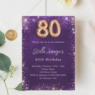 80. Geburtstag lila Rose Gold Einladung