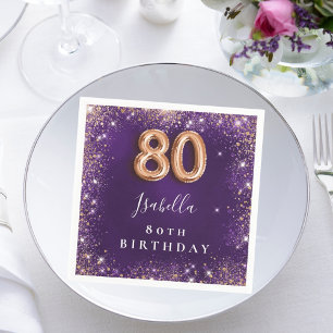 80. Geburtstag lila Rose Goldname Serviette