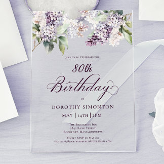 80. Geburtstag Lila Spring Lilac Blume Acryleinladungen
