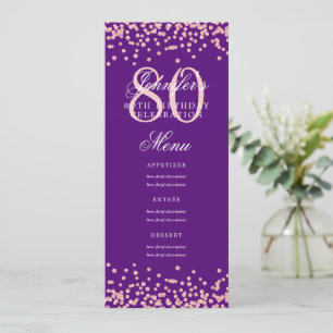 80. Geburtstag Menü Rose Gold Confetti Lila Einladung