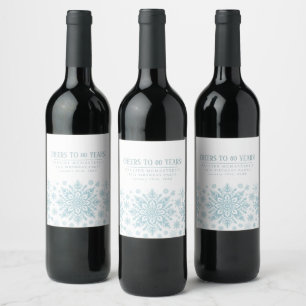 80. Geburtstag Minimalistisch Blue Snowflake Custo Weinetikett