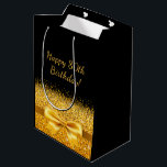 80. Geburtstag mit Goldbogen auf schicker schwarz Mittlere Geschenktüte<br><div class="desc">Elegante,  klassische,  glamouröse und feminine Party Geschenktasche.  Ein goldfarbenes Band und Bogen mit goldenem Glitzer und Funkeln,  ein bisschen Blu und Luxus für einen Geburtstag.  Schwarzer Hintergrund  Text Herzlichen Glückwunsch zum 80. Geburtstag!</div>