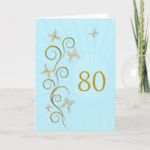 80. Geburtstag mit goldenen Schmetterlingen Karte