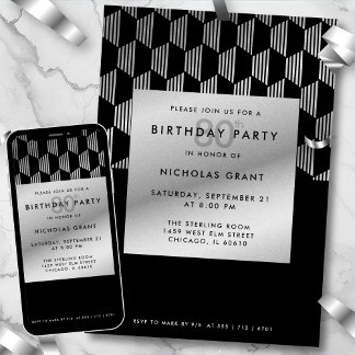 80. Geburtstag Modern Schwarz Faux Silberfolie Einladung