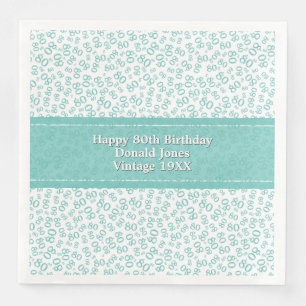 80. Geburtstag Modernes Zahlenmuster Aquamarin/wei Serviette