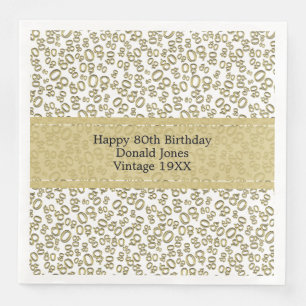 80. Geburtstag Modernes Zahlenmuster Gold/Weiß Serviette