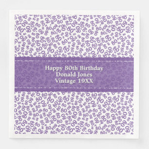 80. Geburtstag Modernes Zahlenmuster Lila/weiß Serviette