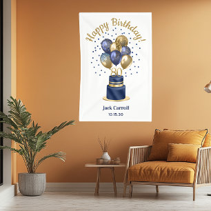 80. Geburtstag Navy Blau Ballon Torte Banner