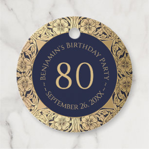 80. Geburtstag Navy Blau Elegante Vintage Goldene Geschenkanhänger