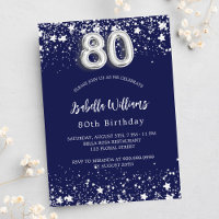 80. Geburtstag navy blauen Silber Sterne Luxus