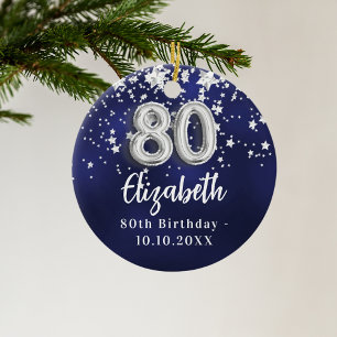 80. Geburtstag navy blauen Sterne Silber Keramik Ornament