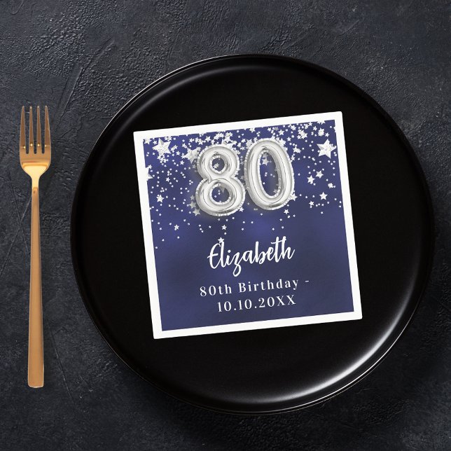 80. Geburtstag navy blauen Sterne Silber Serviette (Von Creator hochgeladen)