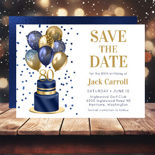 80. Geburtstag Navy-Blauer Ballontorte Save The Date