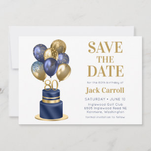 80. Geburtstag Navy-Blauer Ballontorte Save The Date