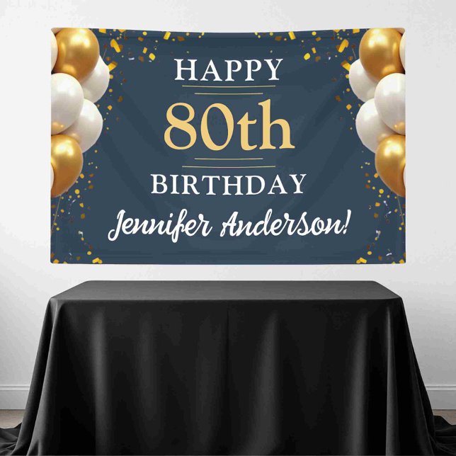80. Geburtstag Navy Blue and Gold Celebration Banner (Von Creator hochgeladen)
